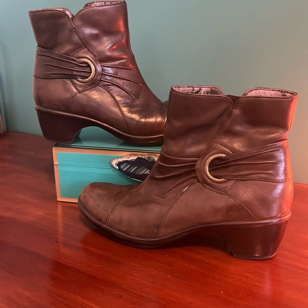 Clark’s brown leather booties